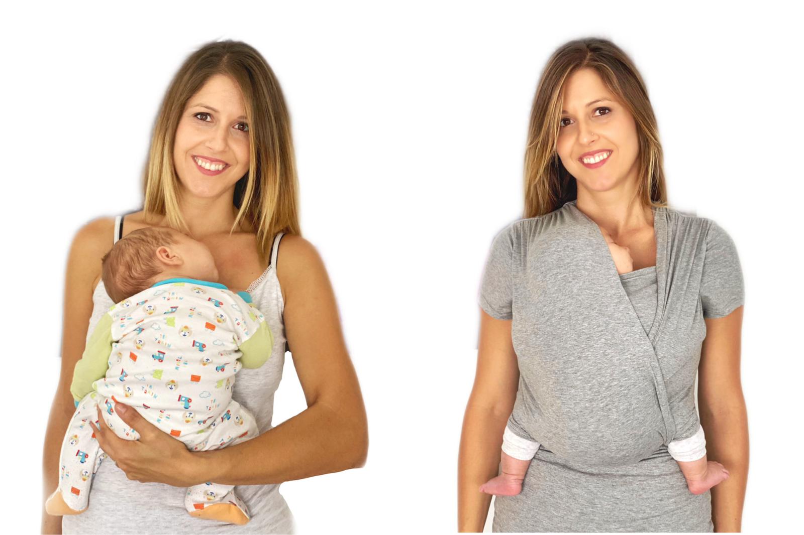 detalle de ergonomia para el bebe en la camiseta de porteo quokkababy